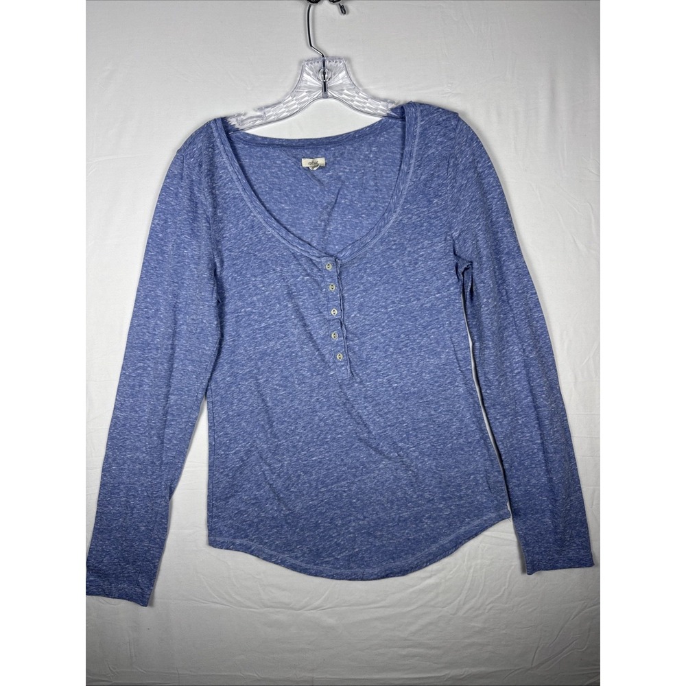 Aerie Womens Long Sleeve Henley Top Blue Lightweight Button Front Casual Size L